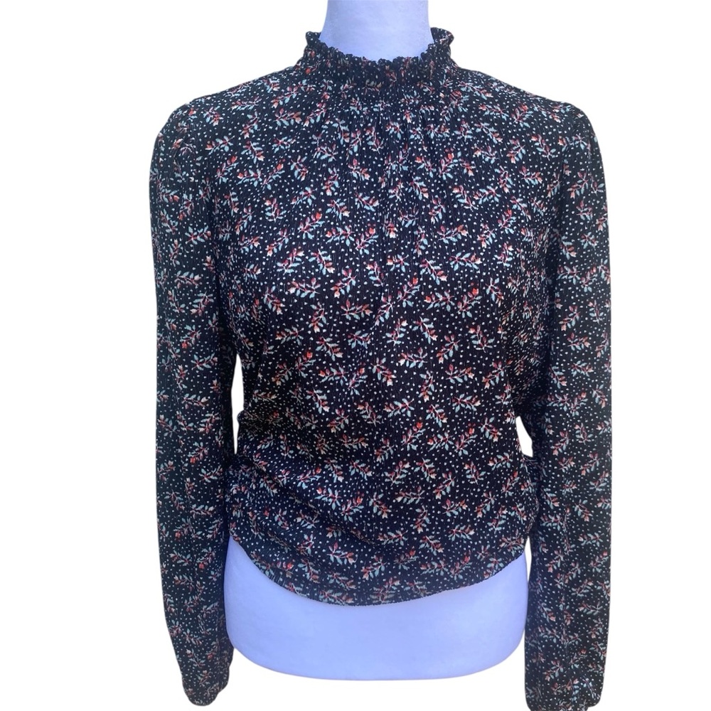 NWT LOFT Mock Neck Long Sleeve Floral  Women’s Blouse Oversize Size S